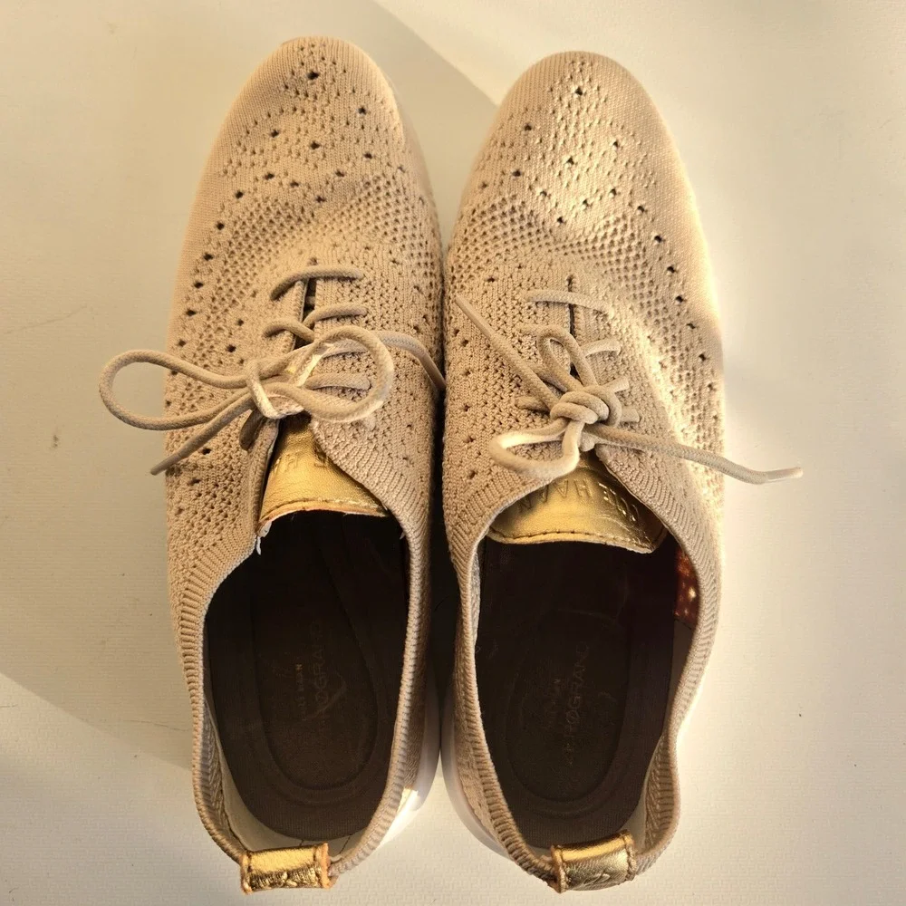 Cole Haan 2 ZEROGRAND Stitchlite Oxford Knit Sneakers Tan Gold Women‎ US 7 B